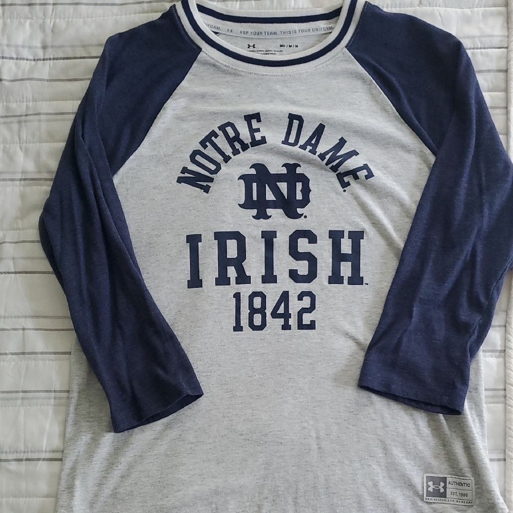 Under Armour Notre Dame Irish Navy and Gray Raglan Tee